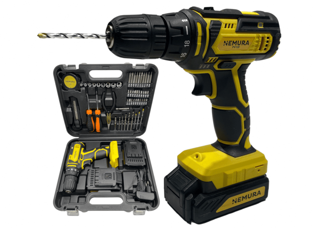 Perceuse Visseuse 20V NEMURA + 2 Batteries 1,5 Ah + Chargeur rapide + Malette avec 54 Accessoires