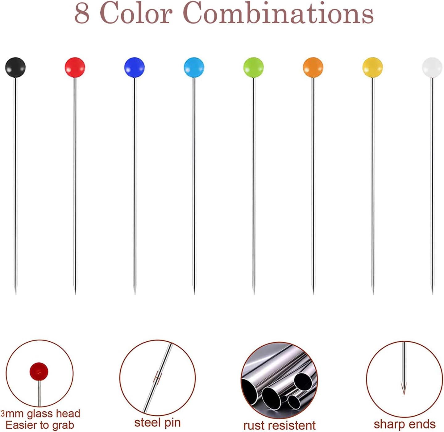 Aghi da cucito, aghi da sarto, aghi da cucito a punta tonda, 250 pezzi, colori misti, adatti per cucito, patchwork, lavori artigianali e lavori manua - 2