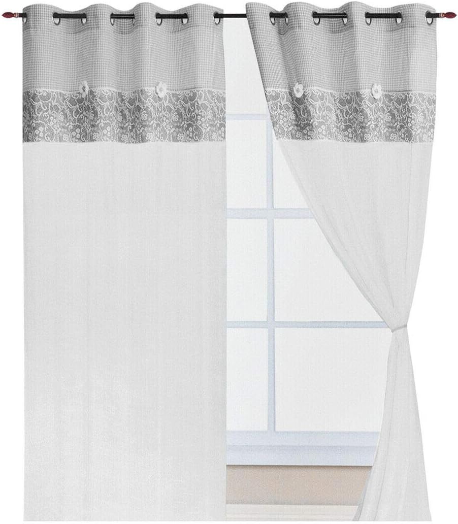 Par de cortinas ventanas puerta interior 140x290 cm tela shabby chic margaritas color gris