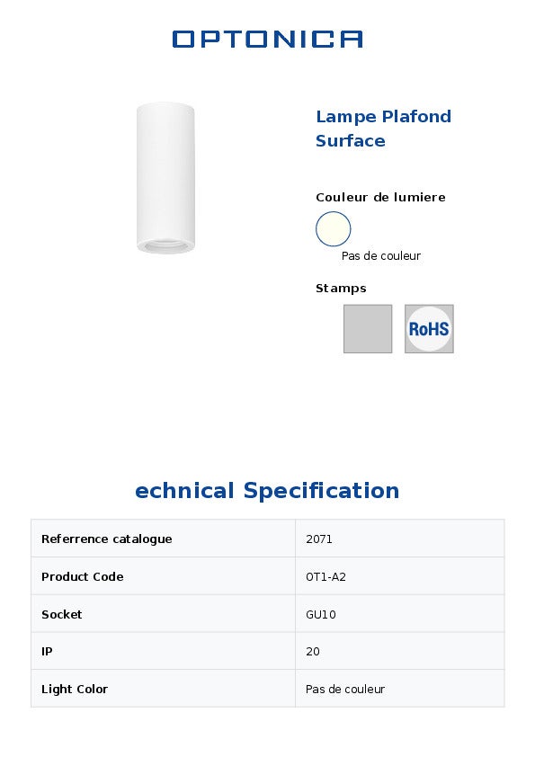 Lampada da soffitto rotondo della superficie - GU10 - Bianco - 10W max - Ø70x170mm - 5