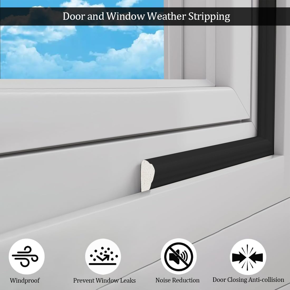 Burlete autoadhesivo para ventanas y puertas de 5 m - Sellado - Reduce el ruido y las corrientes de aire - 5