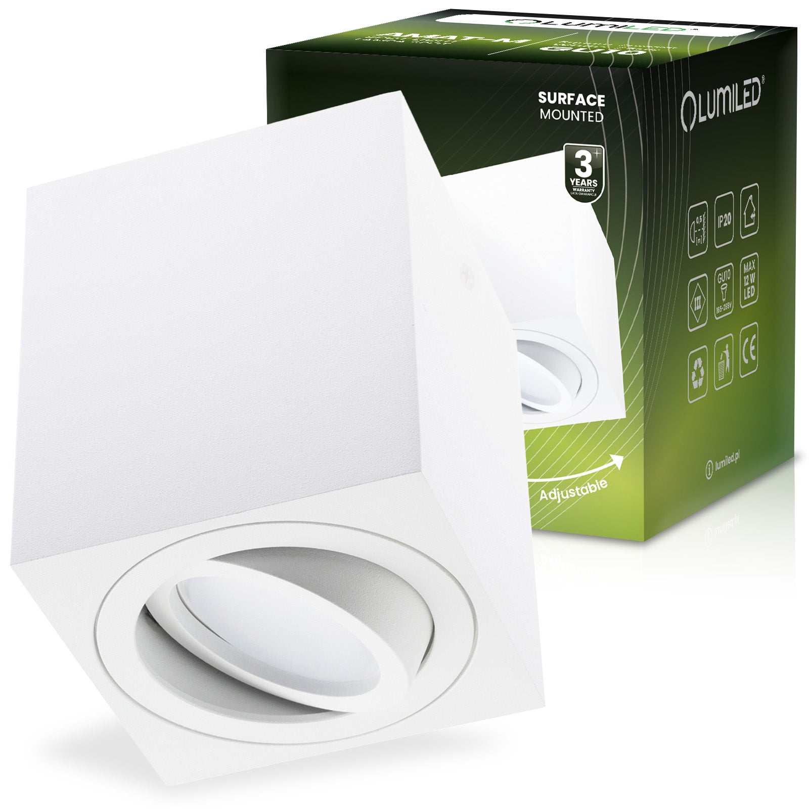 Oprawa Natynkowa Lumiled Halogenowa Spot Tuba Ruchoma GU10 Kwadratowa Biała 84mm 1 szt.