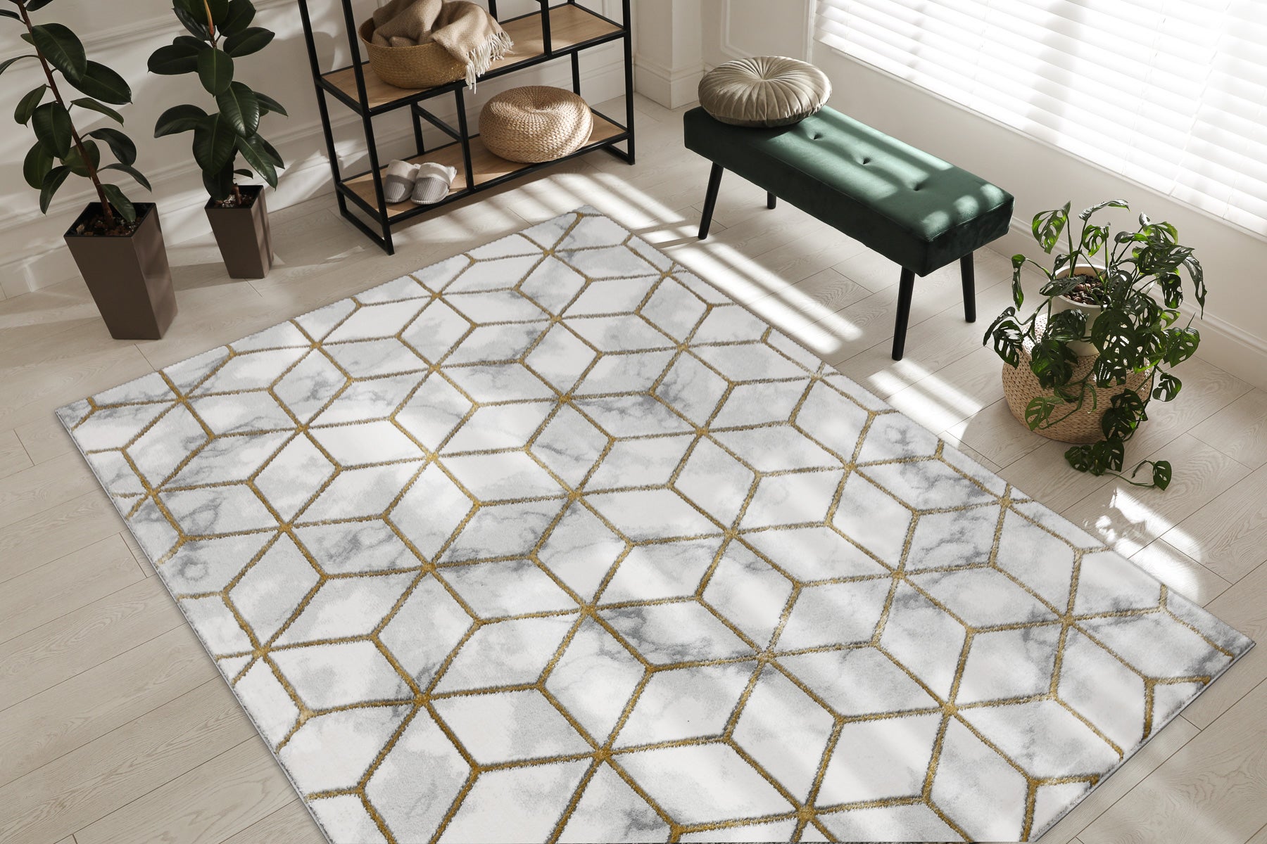 Dywan EMERALD ekskluzywny 1014 glamour, stylowy kostka krem / złoty 180x270 cm - 5