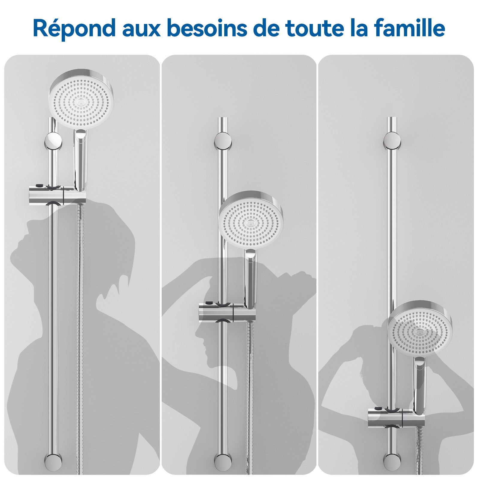 Sofetiy max Barre de Douche Chromé Acier Inoxydable ,de 65cm Avec Support de Douche - 4