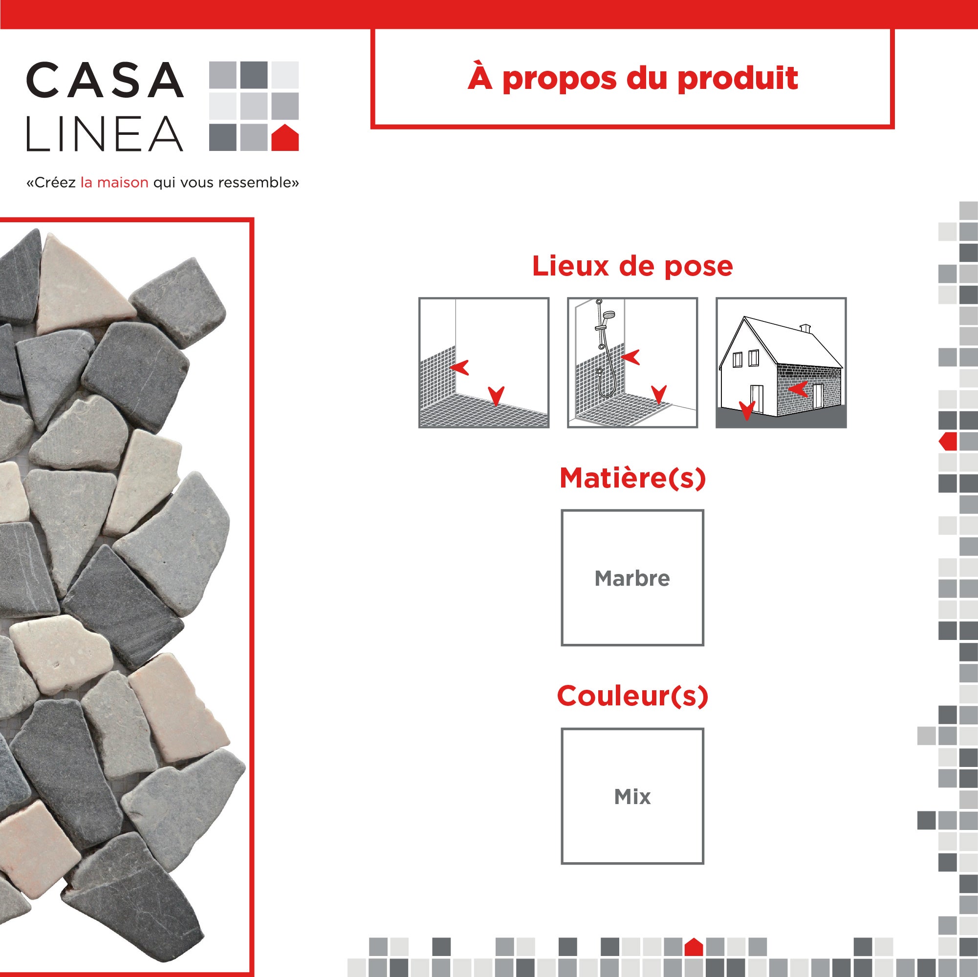 MOSAIQUE PALLADIEN MIX GRIS 1 PLAQUE 30 x 30 CM CASA LINEA - 7