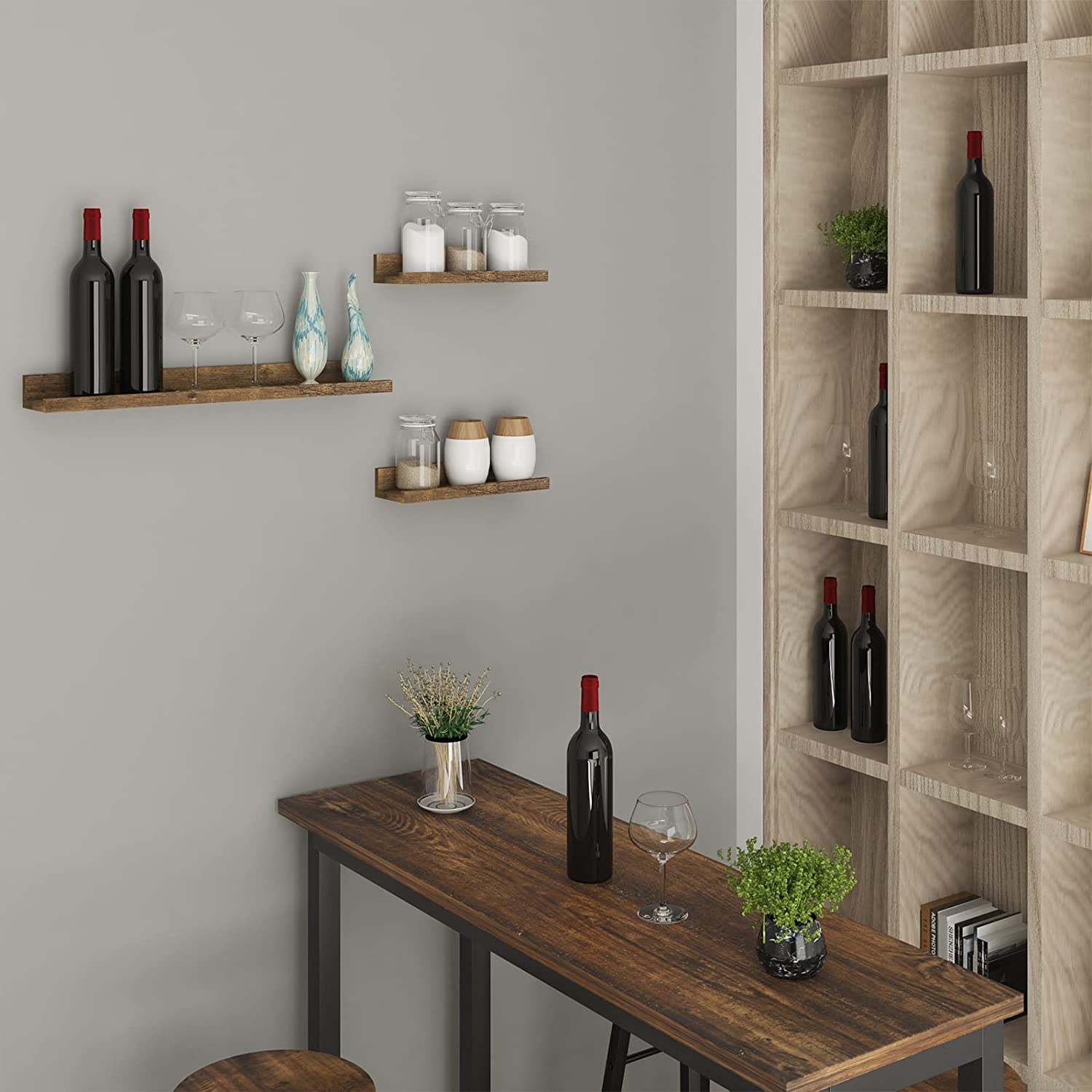 WOLTU Lot de 3 Étagère Murale，Étagère de Rangement en MDF pour Salon，Cuisine，Chambre，Bureau，marron vintage - 3