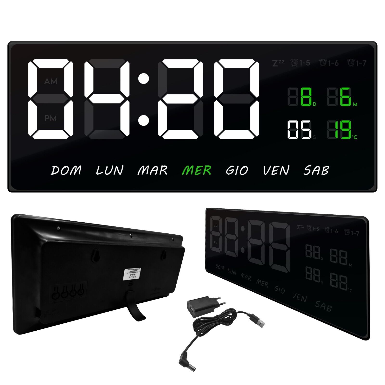Maka Orologio Digitale Da Parete Muro A Led Data Sveglia Temperatura calendario 36x16 - 10