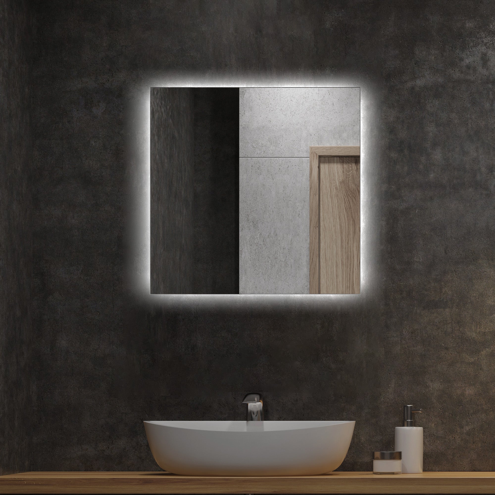 Lustro LED prostokątne 50x50 cm – do makijażu i codziennego użytku, światło neutralne, kwadratowe, TULUP