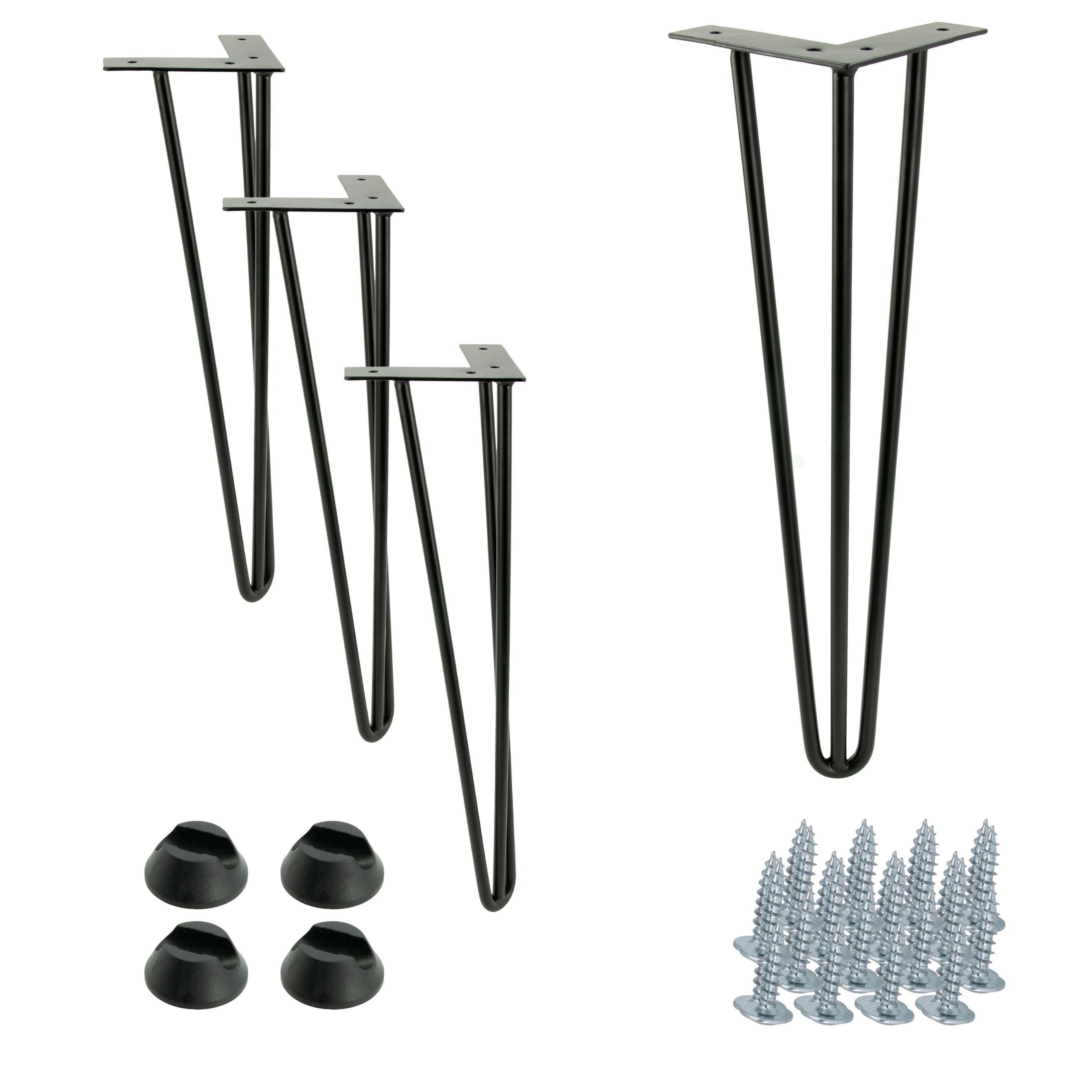 Zestaw 4 nóżek meblowych typu Hairpin, wysokość 41 cm, 3 pręty, kolor czarny ze stopkami plastikowymi
