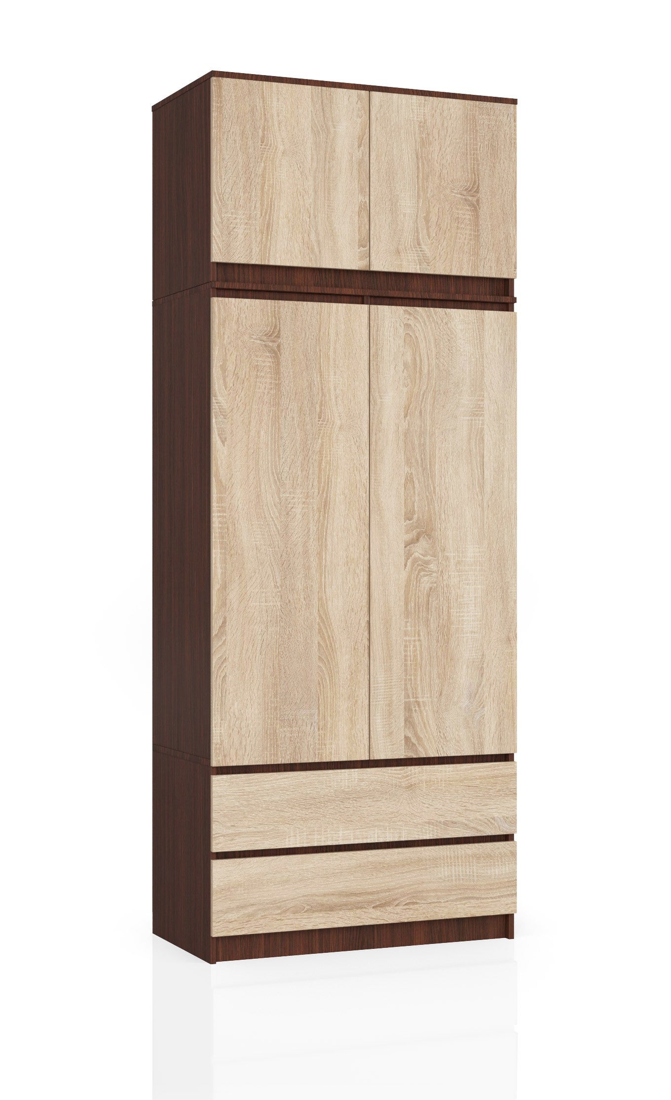 Szafa AKORD S90 z nadstawką Wenge 90 cm 2 drzwi 2 szuflady kolor Dąb Sonoma mat 6 półek 90x51x234 cm