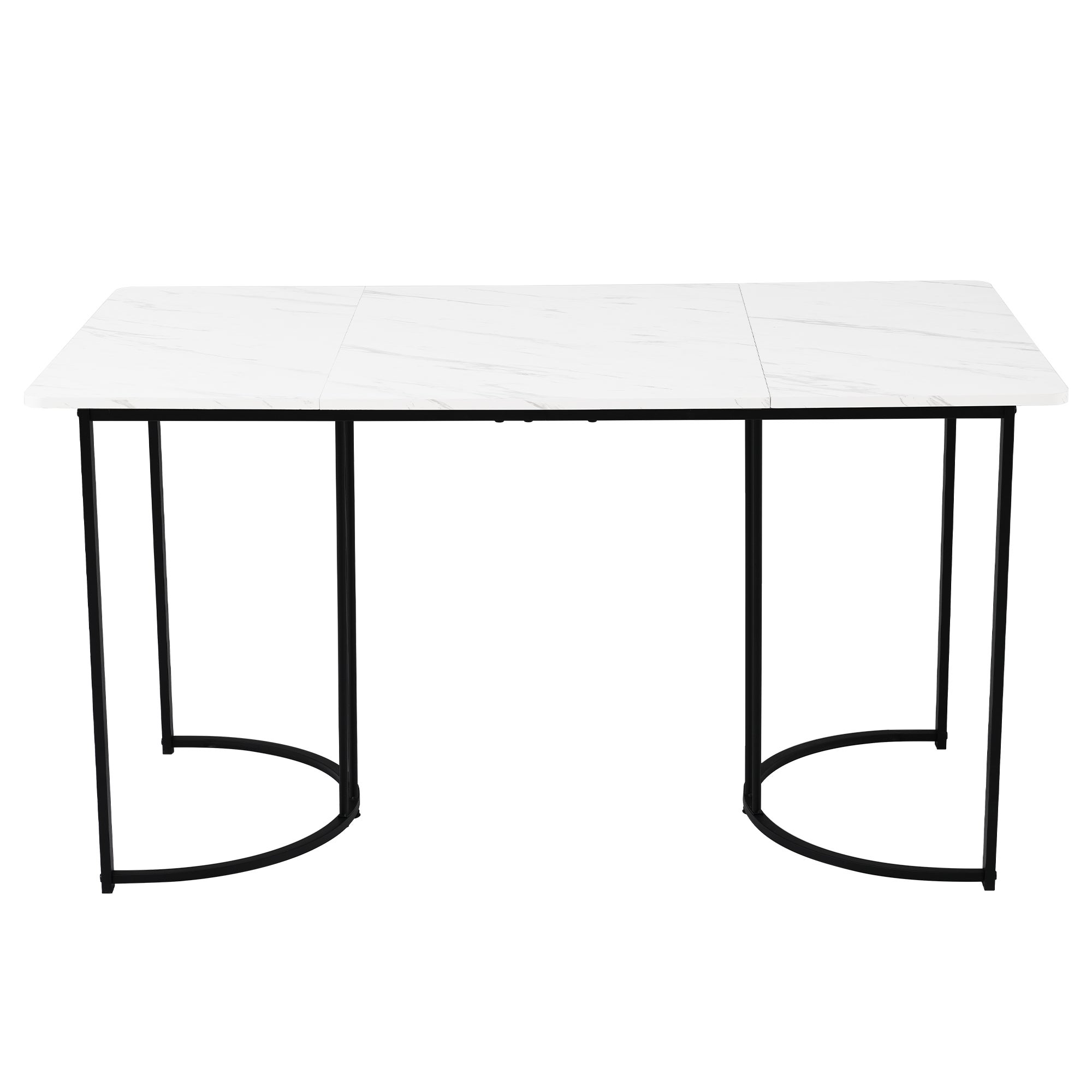 Ensemble table à manger + 4 chaises en velours -140 x 80 x 75 cm - MDF et pièds en métal - Effet marbre - Gris + blanc - 6