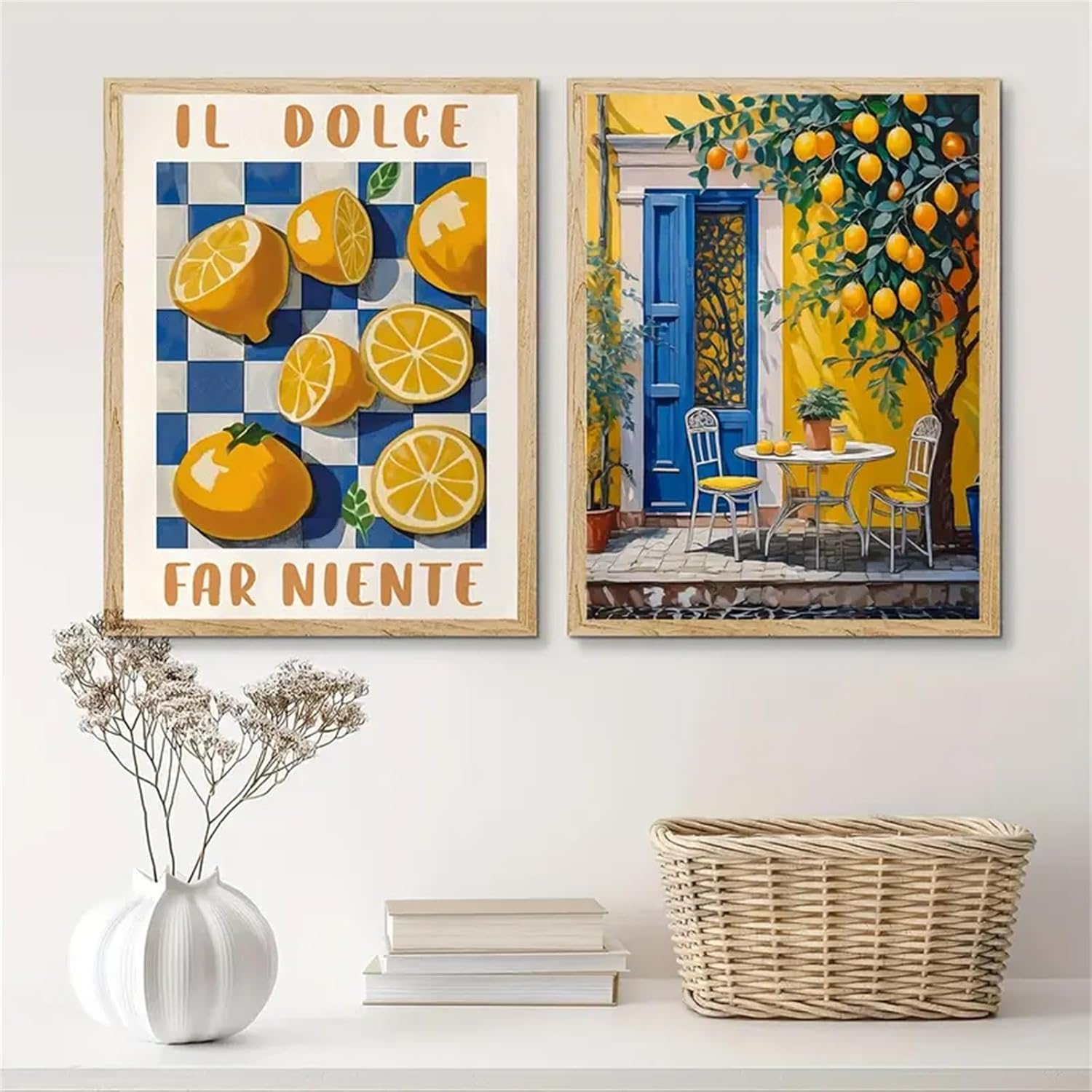 Lot de 2 tableaux muraux modernes pour salon- Paysage italien - Citronnier - Décoration murale pour chambre à coucher - Sans cadre (30 x 40 cm) - 4