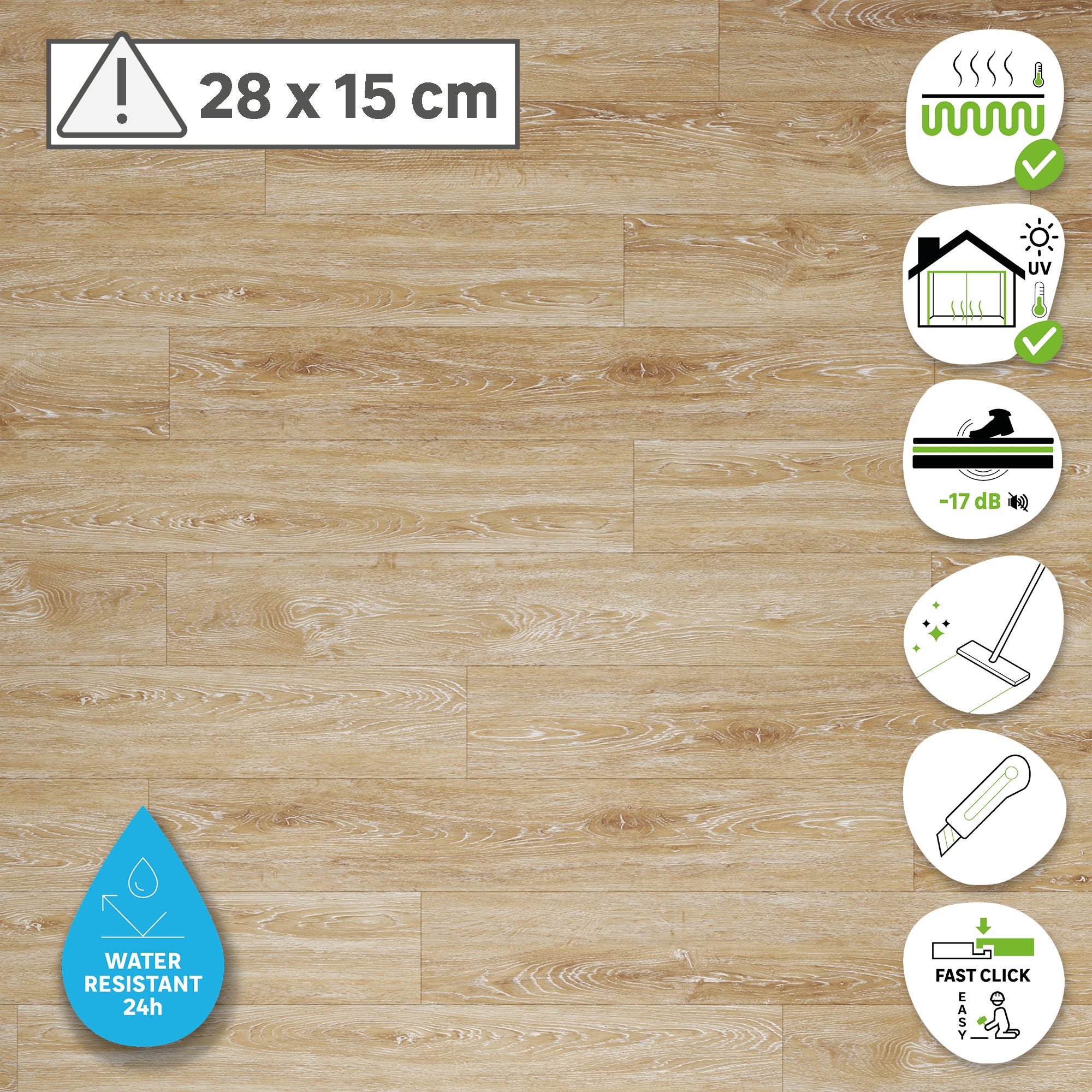 ARTENS - Échantillon de lame PVC - 28 x 15 cm - Sol PVC à clipser WHARTON2 avec sous-couche intégrée - INTENSO EXTREM - Effet bois beige naturel - - 3
