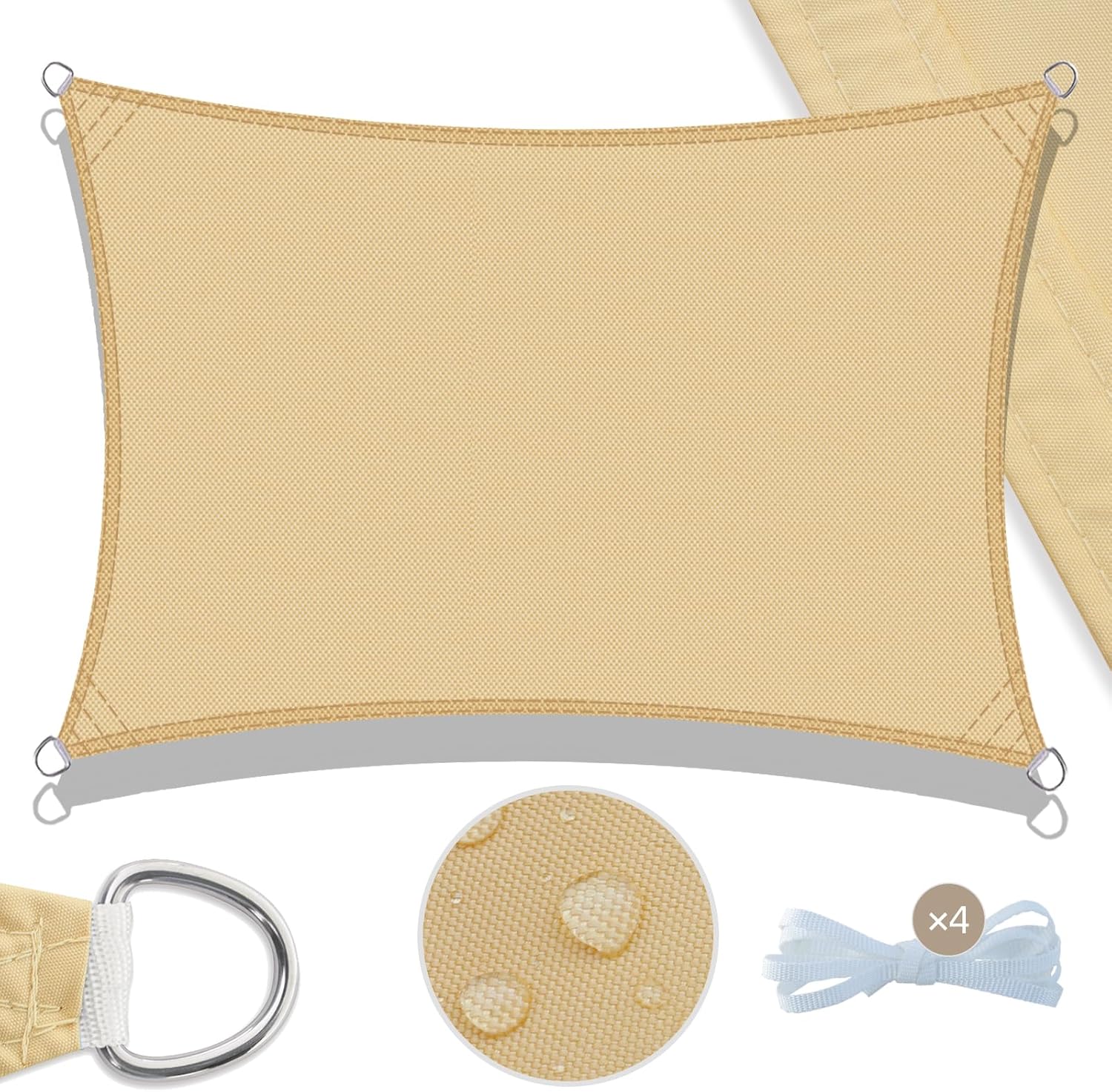 Voile d'ombrage Imperméable Rectangulaire 2,5x3m Toile Ombrage PES avec 95% Protection UV pour Jardin, Terrasse, Balcon, Patio, Extérieur - Sable - 2