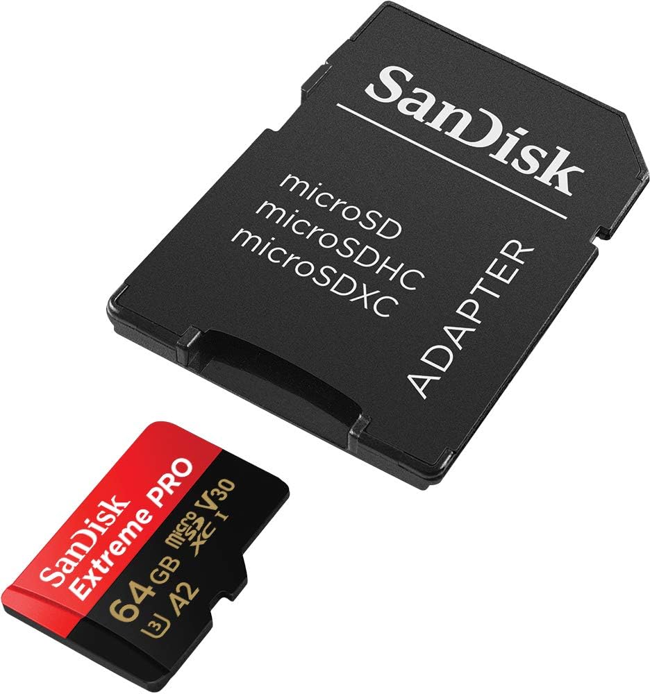 Carte microSDXC SanDisk Extreme PRO 64 Go + adaptateur SD + RescuePro Deluxe avec A2 UHS-I Classe 10 U3 V30 Performances d'application - 4