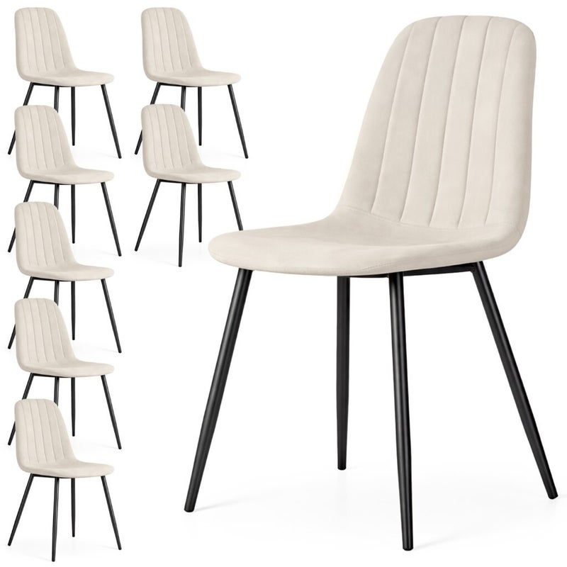 8x Welurowe krzesło tapicerowane pikowane Beżowe LUMO Czarne nogi
