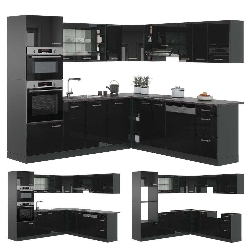 Vicco Cuisine en angle R-Line, Noir Haute brillance/Anthracite, 247 x 237 cm sans PT - 8
