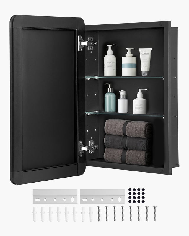 Armoire pharmacie 406 x 610 mm,VEVOR rangement salle de bain avec miroir,cadre aluminium,étagères 2 couches,installation murale