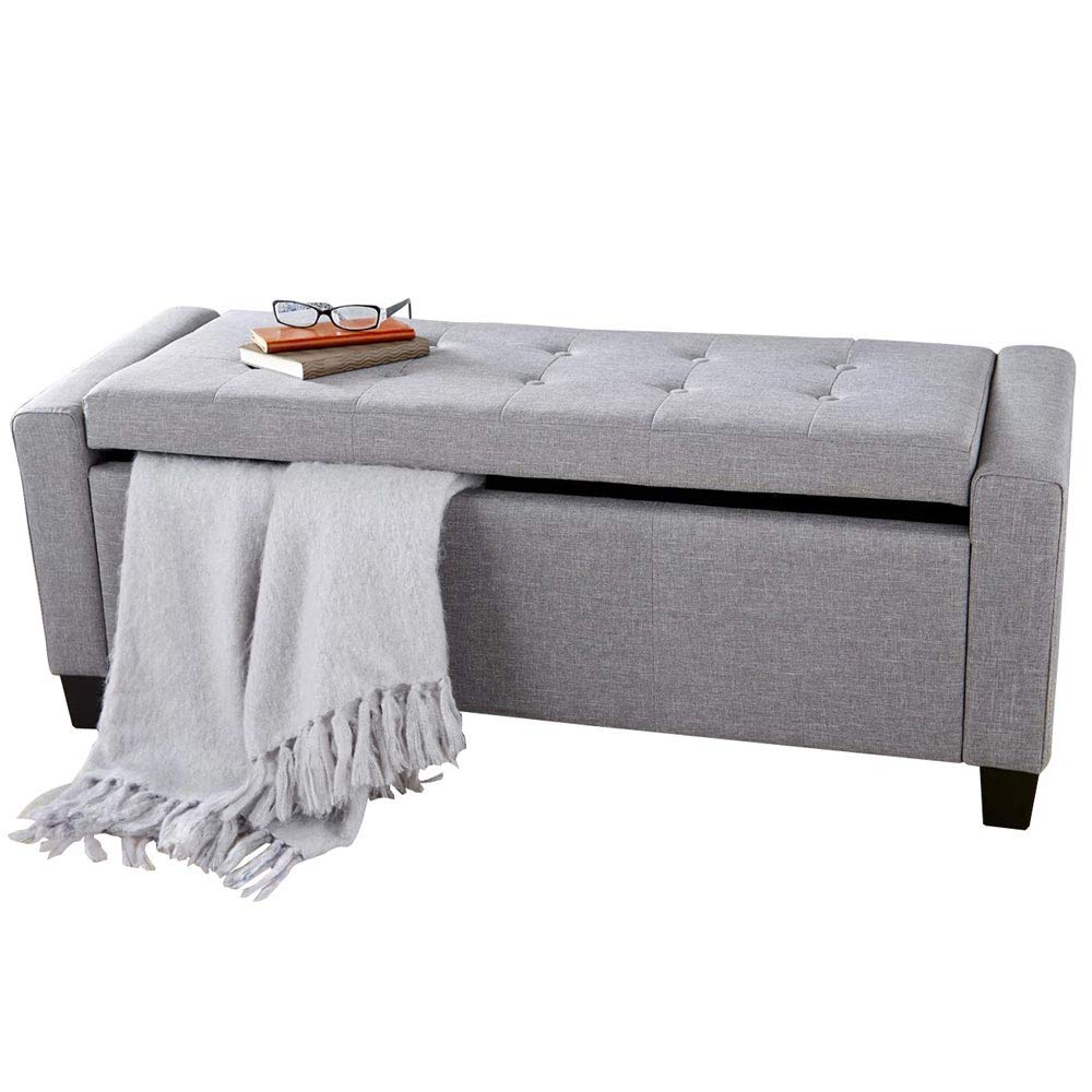 Cassapanca Pouf Contenitore Panca Sgabello Poggiapiedi in Tessuto Grigio Chiaro | Leroy Merlin