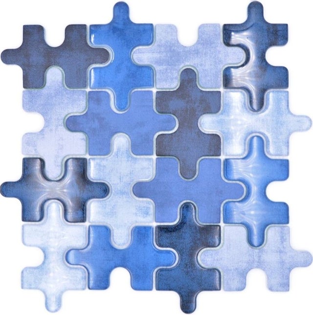 PUZZLE mosaïque de verre bleu moyen mélange de carreaux de dosseret - 88-PT01