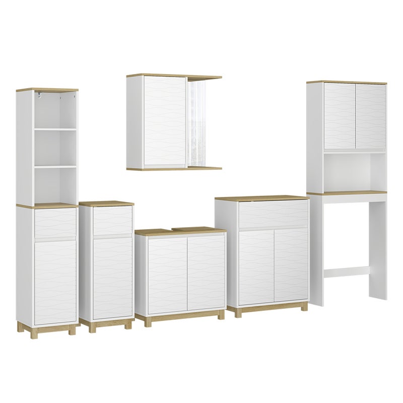 Vicco Zestaw mebli łazienkowych Livia, Biały/dąb, 6 części