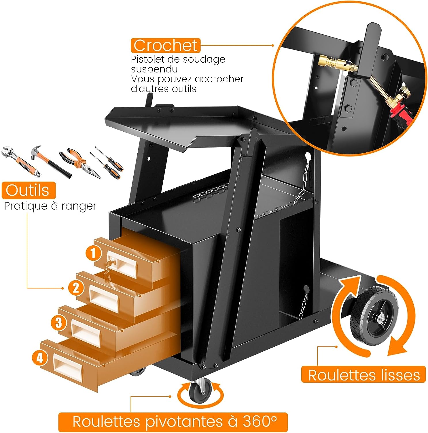 Carrello Per Saldatrice Stamos Welding - 3 Ripiani, 80kg Capacità, Nero - Foto 6