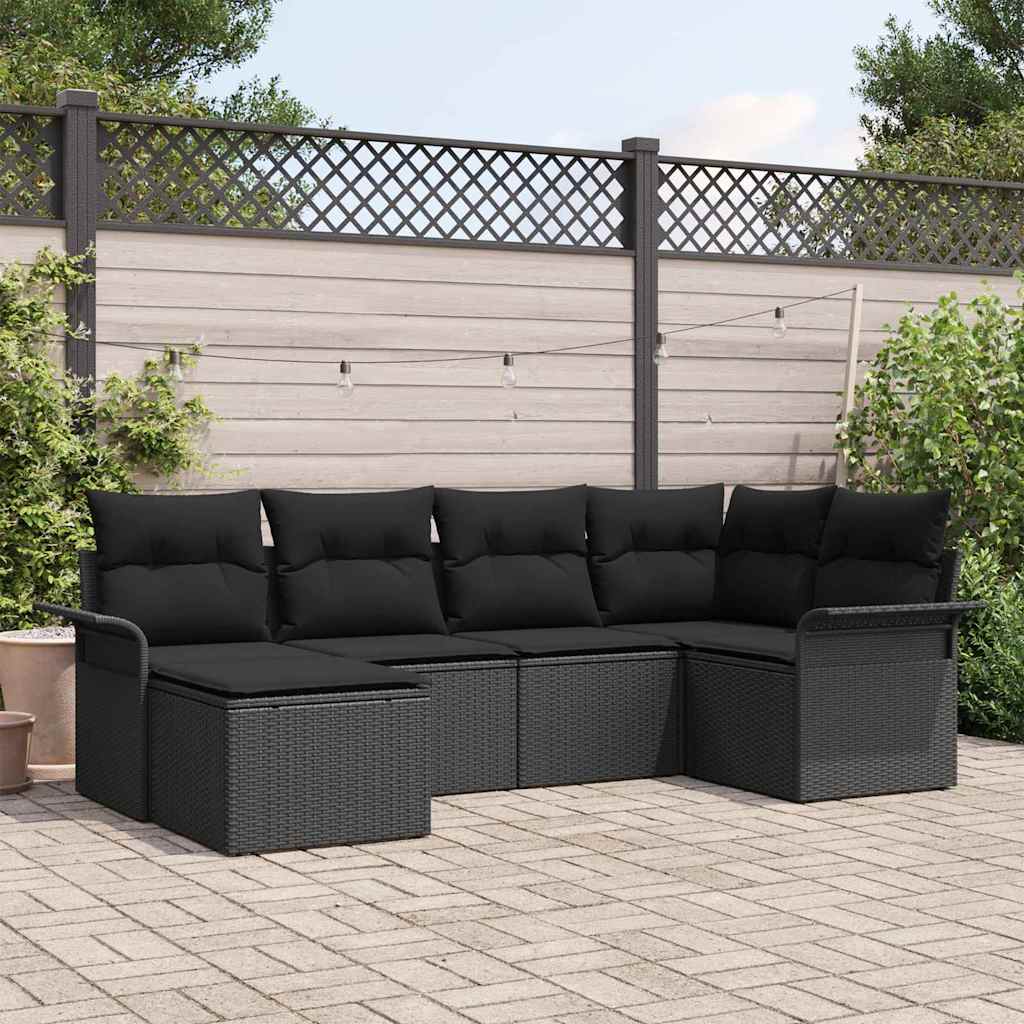 Zestaw Sof na Ogród z poduszką 6 pcs Czarny polirattan vidaXL