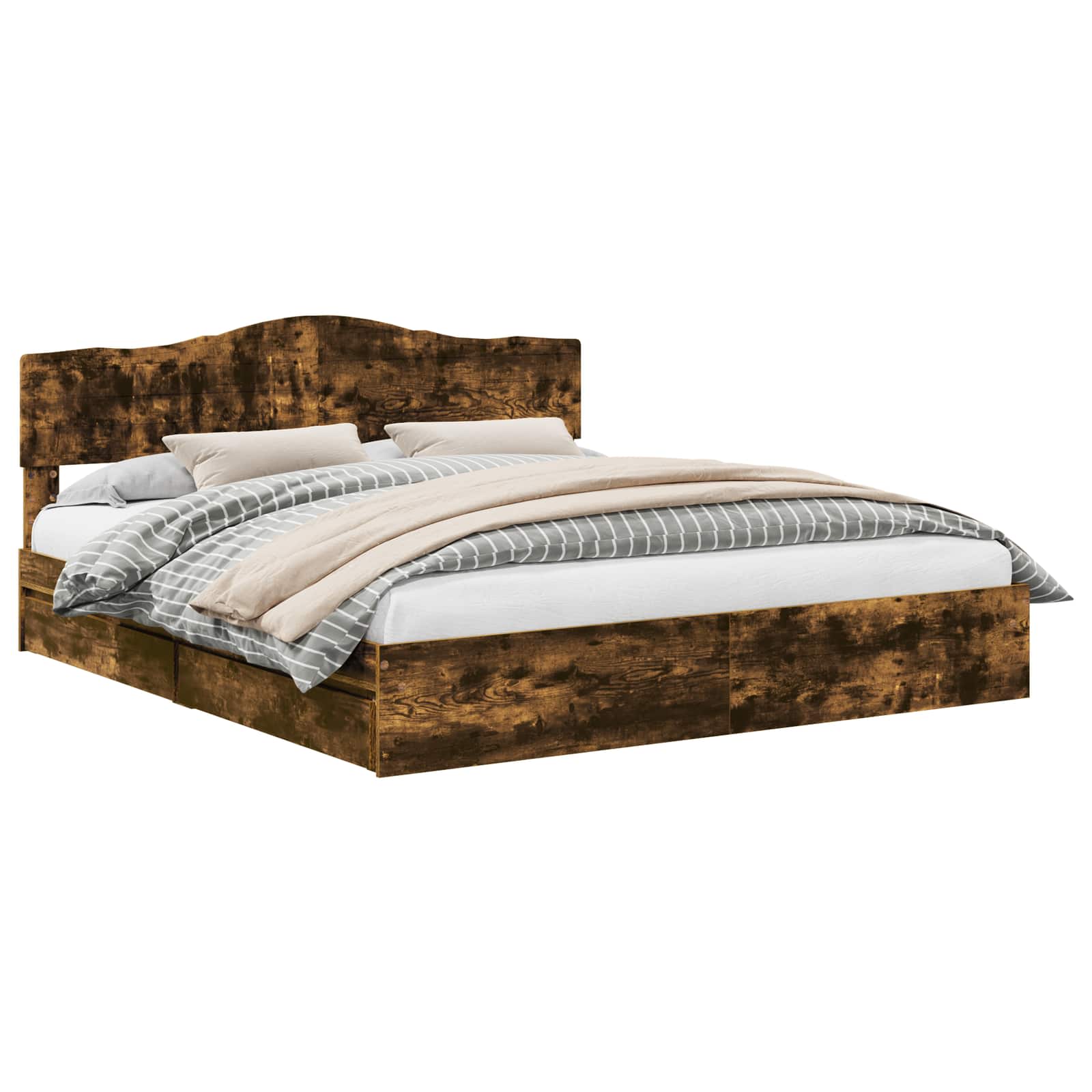 Lit de rangement chêne fumé 180 x 200 cm en panneau de bois - 2