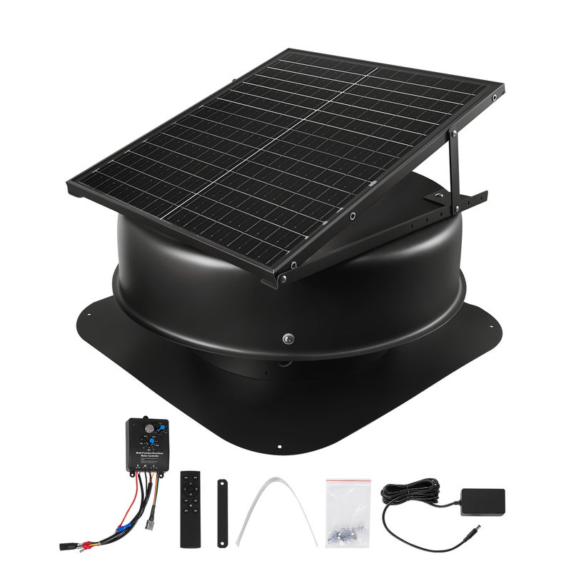 Wentylator dachowy zasilany energią słoneczną 50 W Termostat Zdalne sterowanie VEVOR