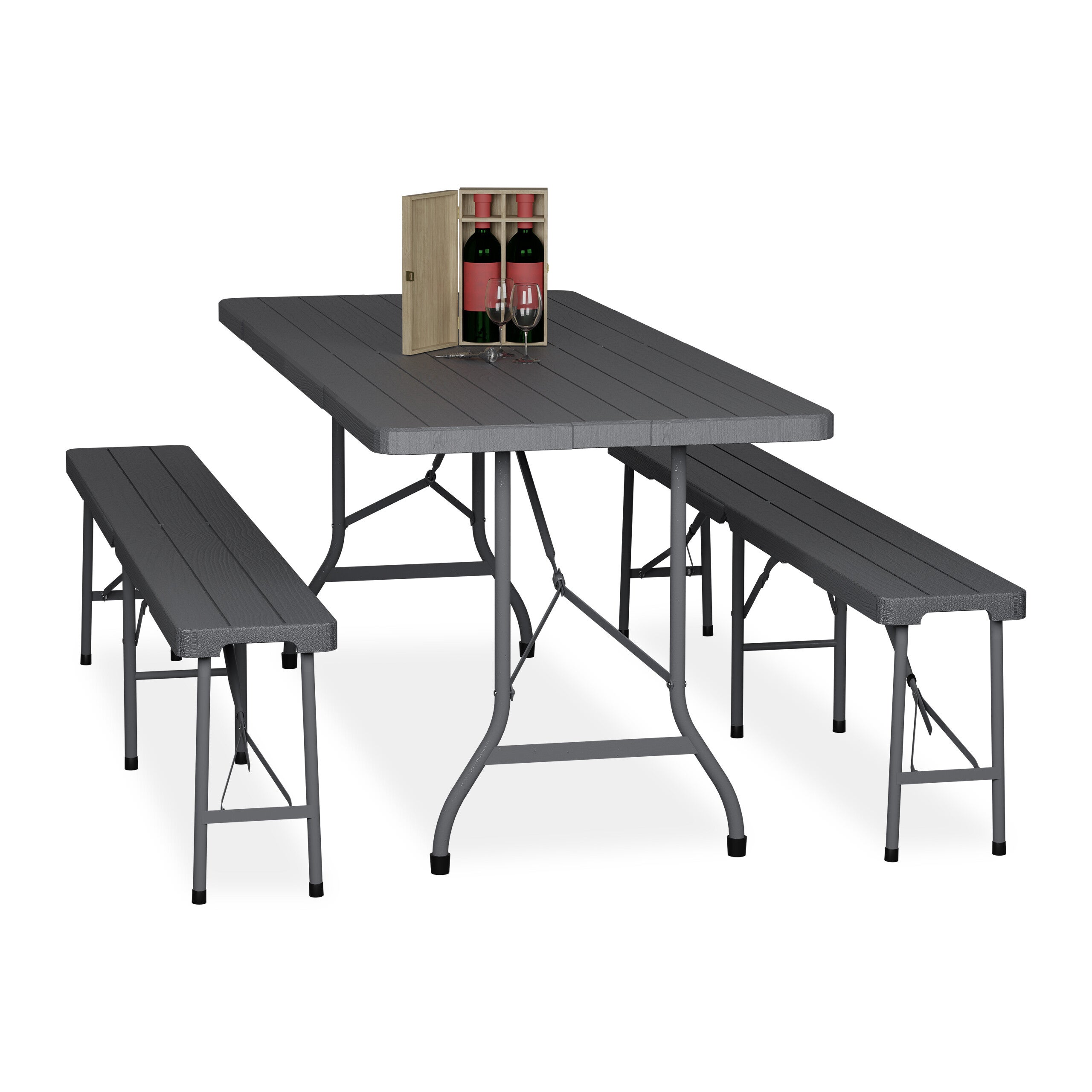 Lot De 2 Bancs Pliables Relaxdays – 180 Cm – Plastique/acier – Terrasse Jardin – Neuf