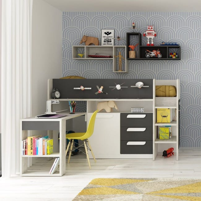 Letto a soppalco Gerry per bambino con scrivania estraibile e
