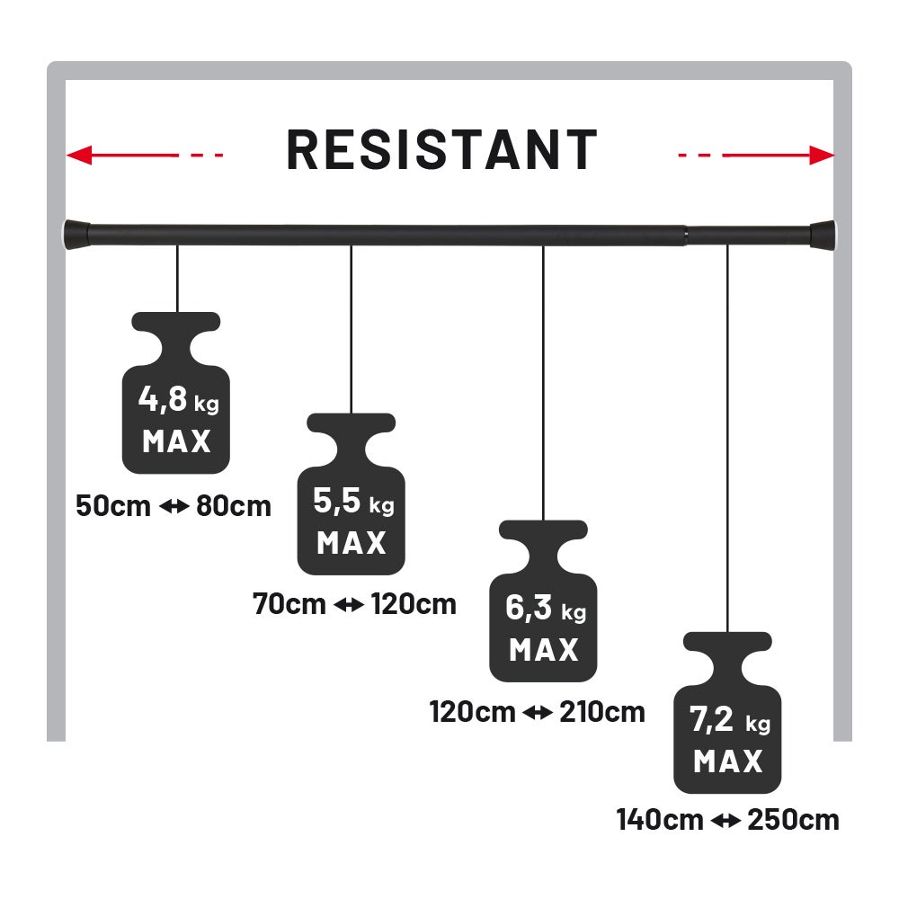 Barra de cortina extensible a presión Ø28 mm – Negra (140-250 cm) - 4