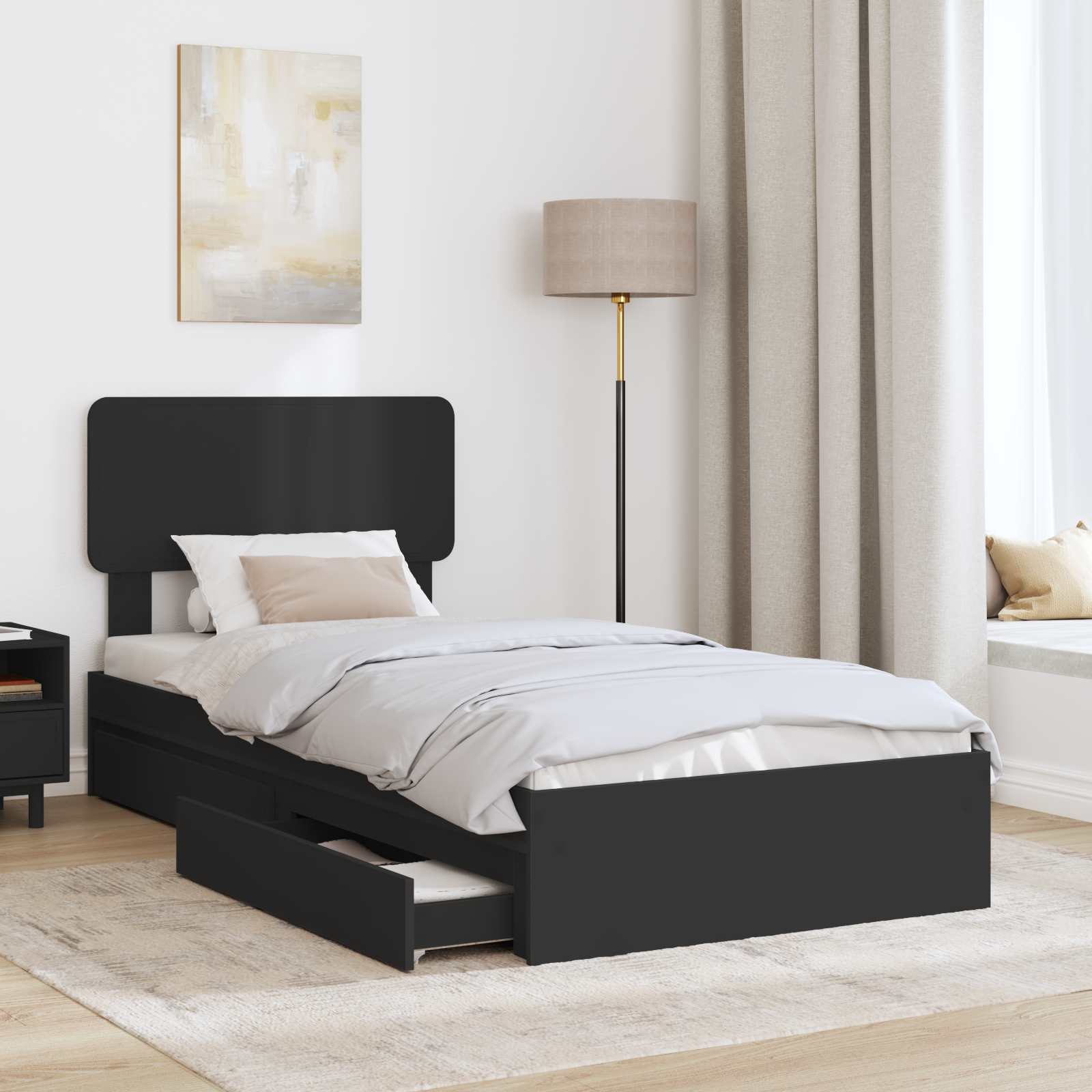 Lit de rangement avec tiroir noir 75 x 190 cm panneau de bois - 3
