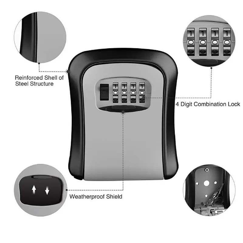 1 pc Coffre-fort à clés mural 4 chiffres réinitialisable, étanche, sécurisé pour maison, hôtel, école, bureau, intérieur ou extérieur – Gris - 4