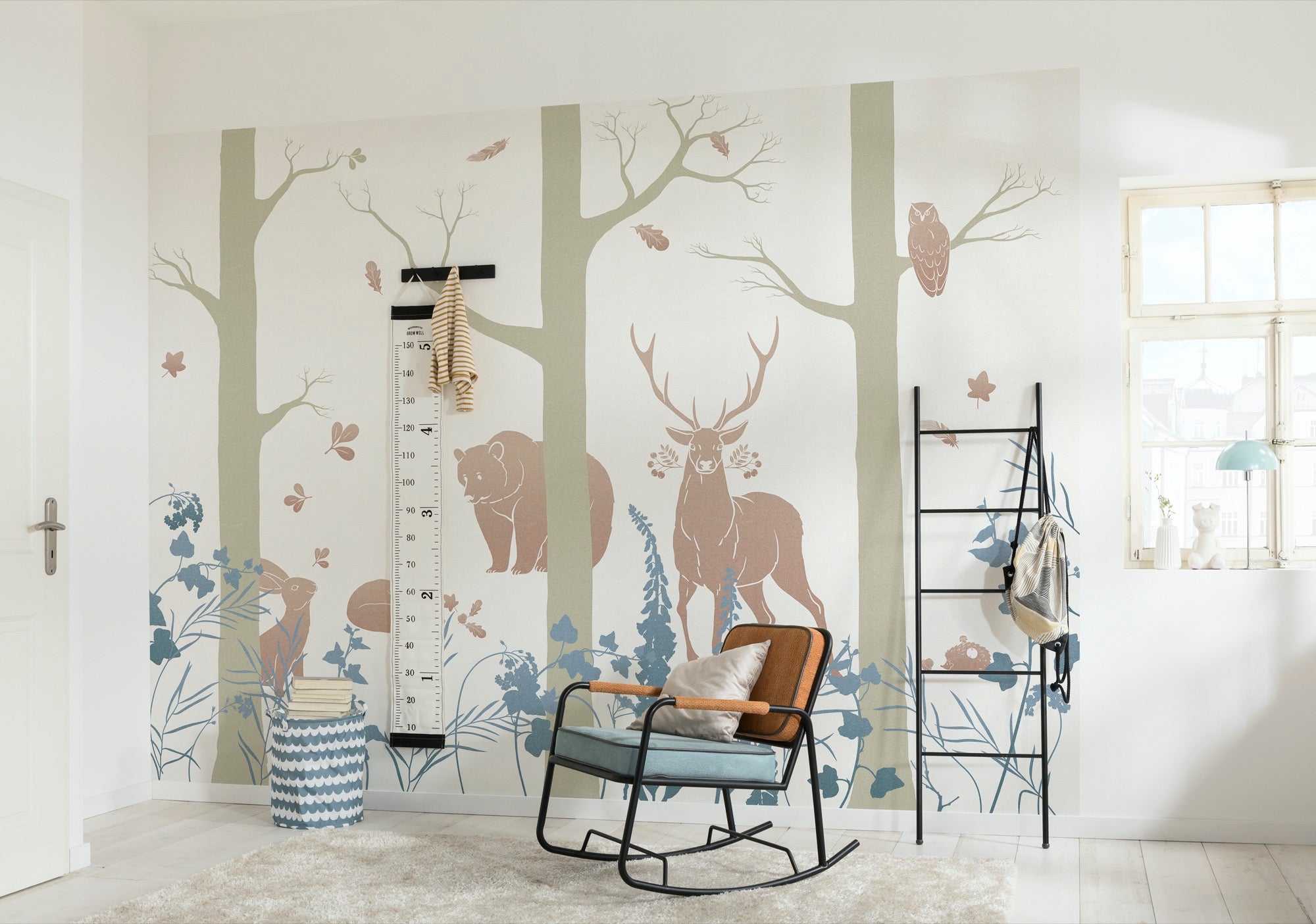 Fototapeta zwierzęta leśne niebieskim,beżowymIpiaskowym - 400 x 280 cm - SANDERS &amp; SANDERS