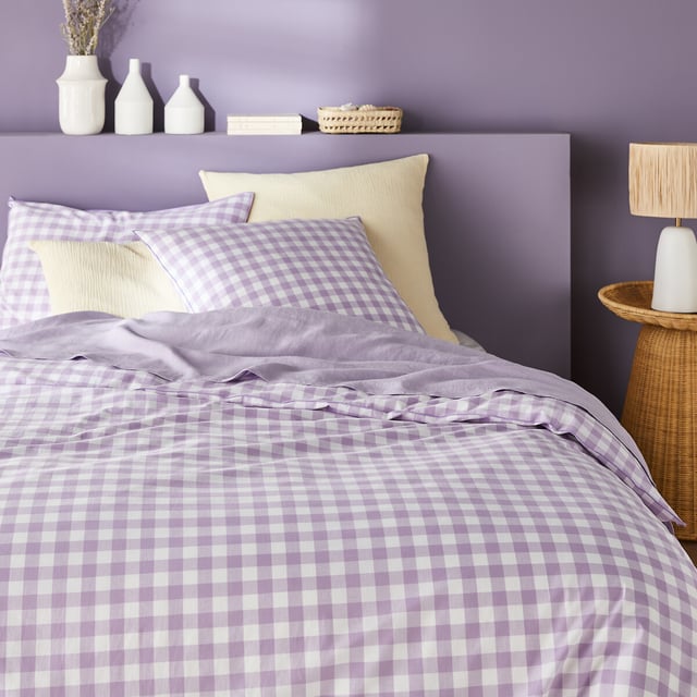 Housse de couette coton, Veldi violet - Vichy violet - 200 x 200 cm
