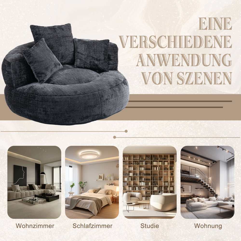 Canapé paresseux Chenille avec dossier haut et trois coussins - Fauteuil durable pour adultes et enfants, intérieur/extérieur - 5