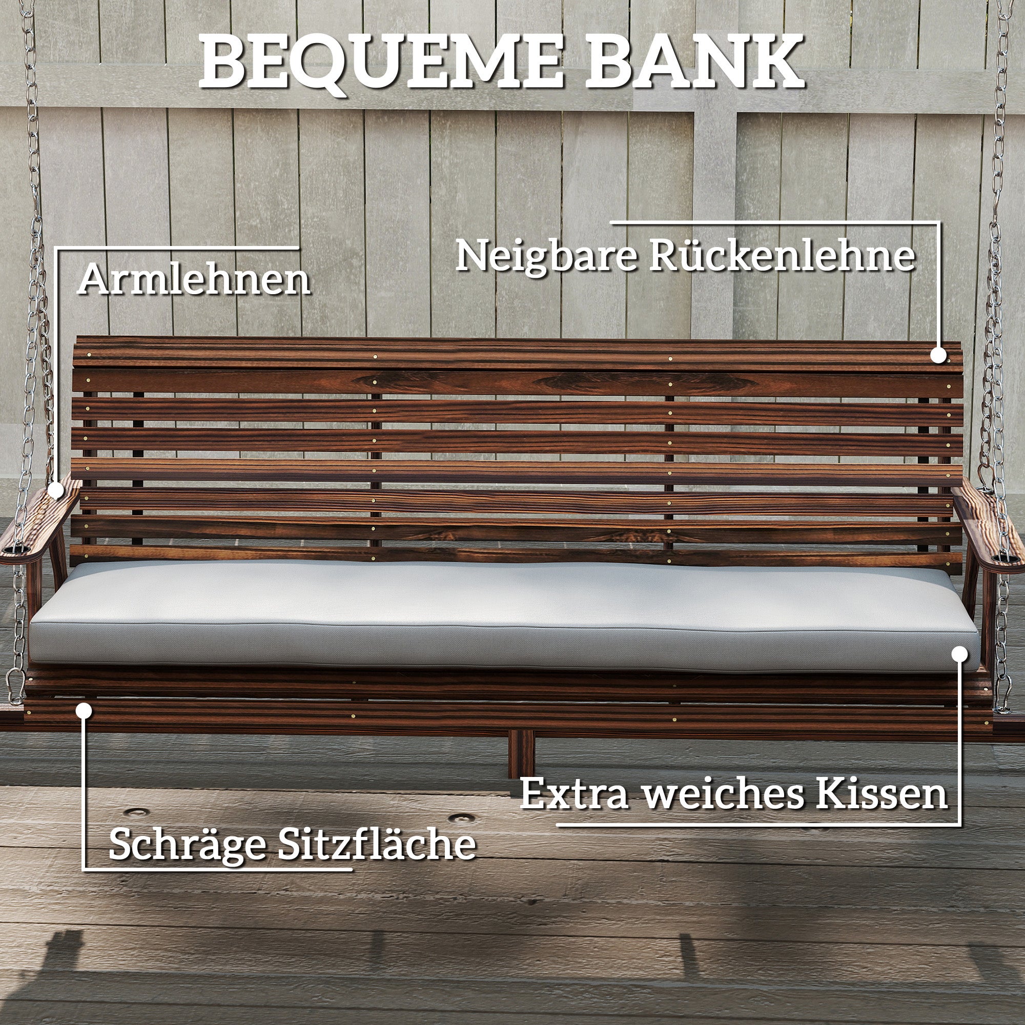 Swing hollywoodien balançoire jardin bois 3 places coussin assise étagères jusqu'à 330 kg calcinées - 7