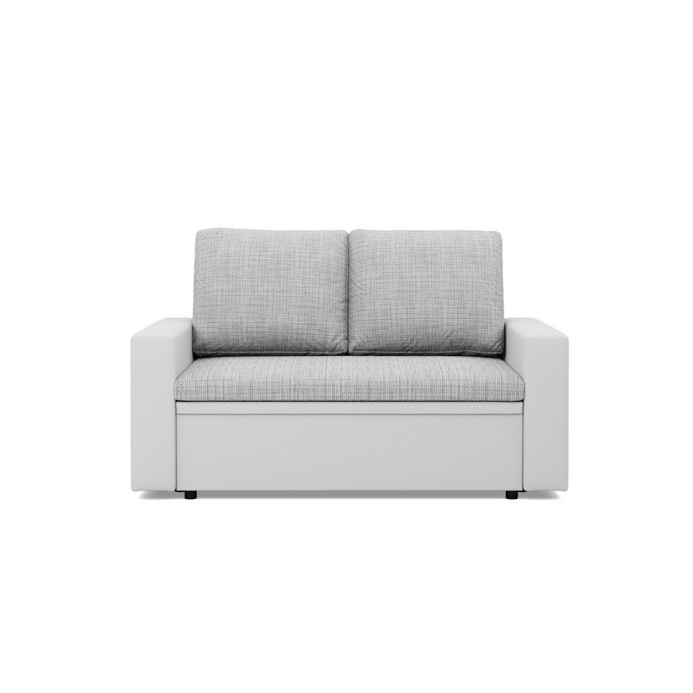 Rozkładana sofa, CAPERO, ekoskóra, plecionka, 148x87x90 cm, biały, jasny szary - TYLETEGOTU