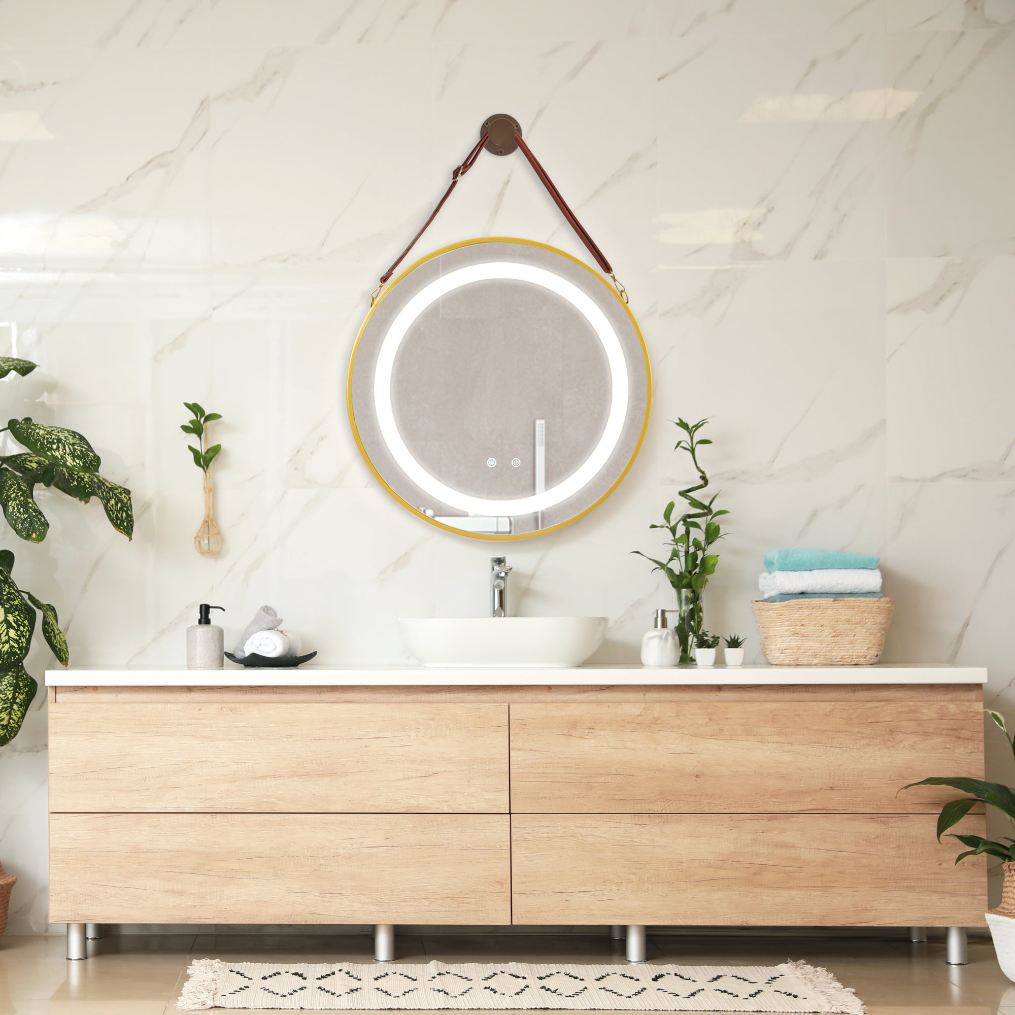 Specchio LED Da Parete Specchio Rotondo Da Bagno Antiappanamento Luce Bianca Regolabile Con Sensore Tattile 70 Cm Cornice Argentata Pro Tec 90299121
