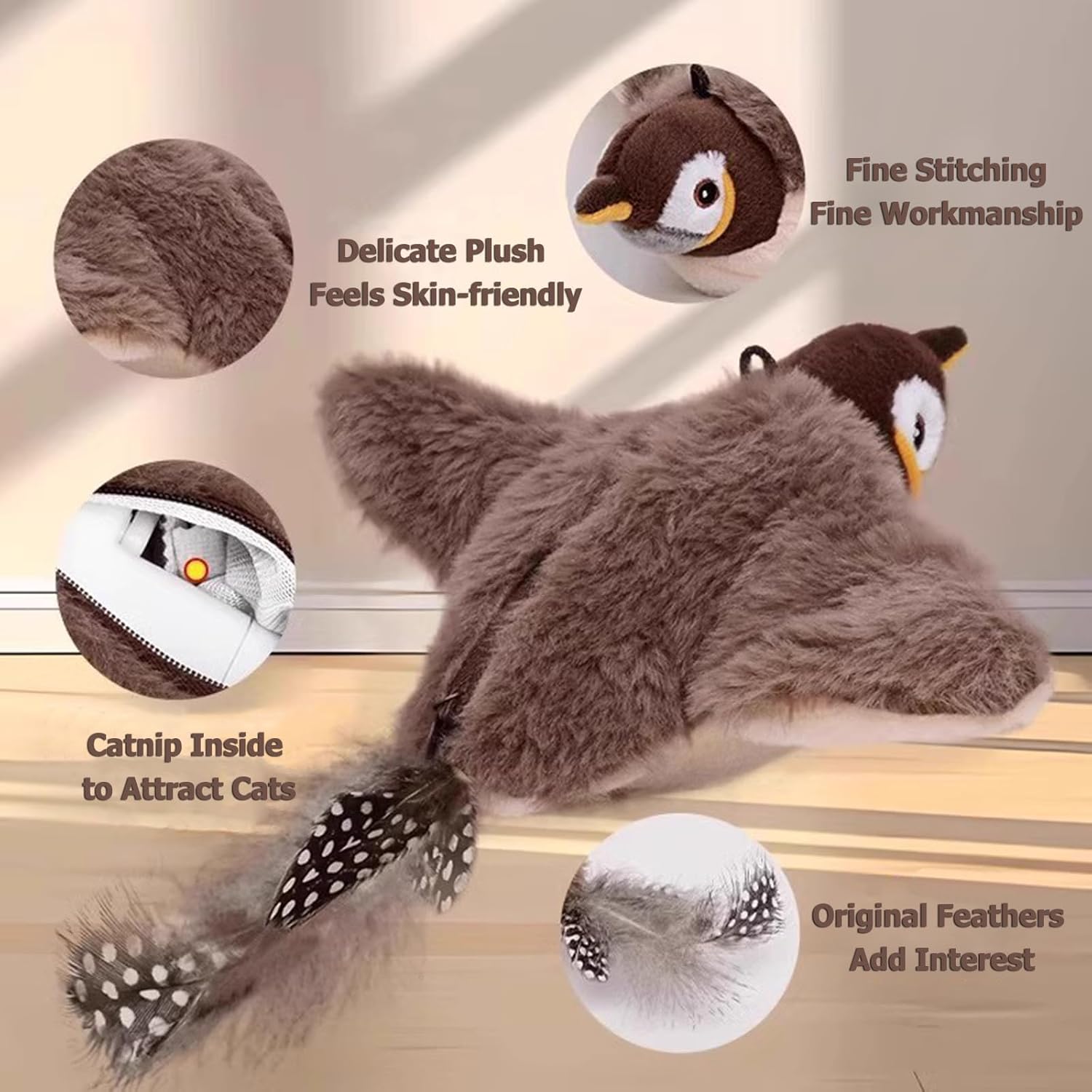 Pájaro volador para gatos, pájaro que canta para gatos, pájaro que canta simuladamente, interactivo para gatos, regalo para gatos (gorrión) - 4