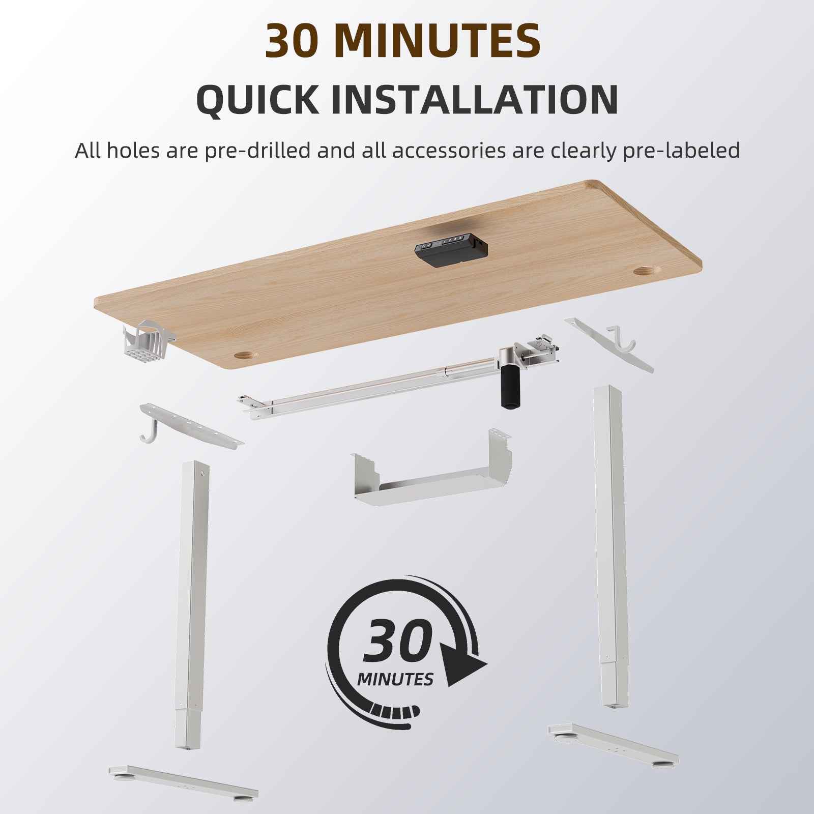 Bureau Assis-Debout Électrique, Dimensions 120x60 cm, Avec Fonction Mémoire Et Anti-Collision, Ports Usb-A Et Type-C, Hauteur Réglable De 70 À 119 cm - 6