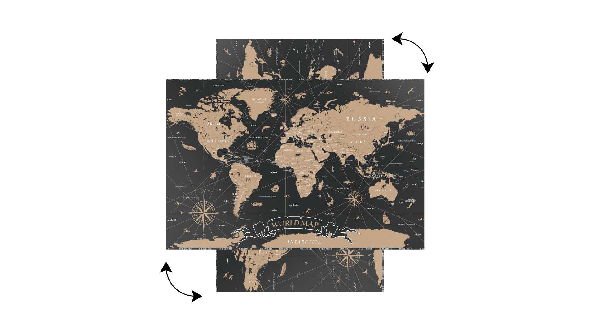 Tableau Magnétique en Métal Motif Carte du Monde Noir Vintage 90x60cm, MetalBoards pour tout type d'Aimants - 5