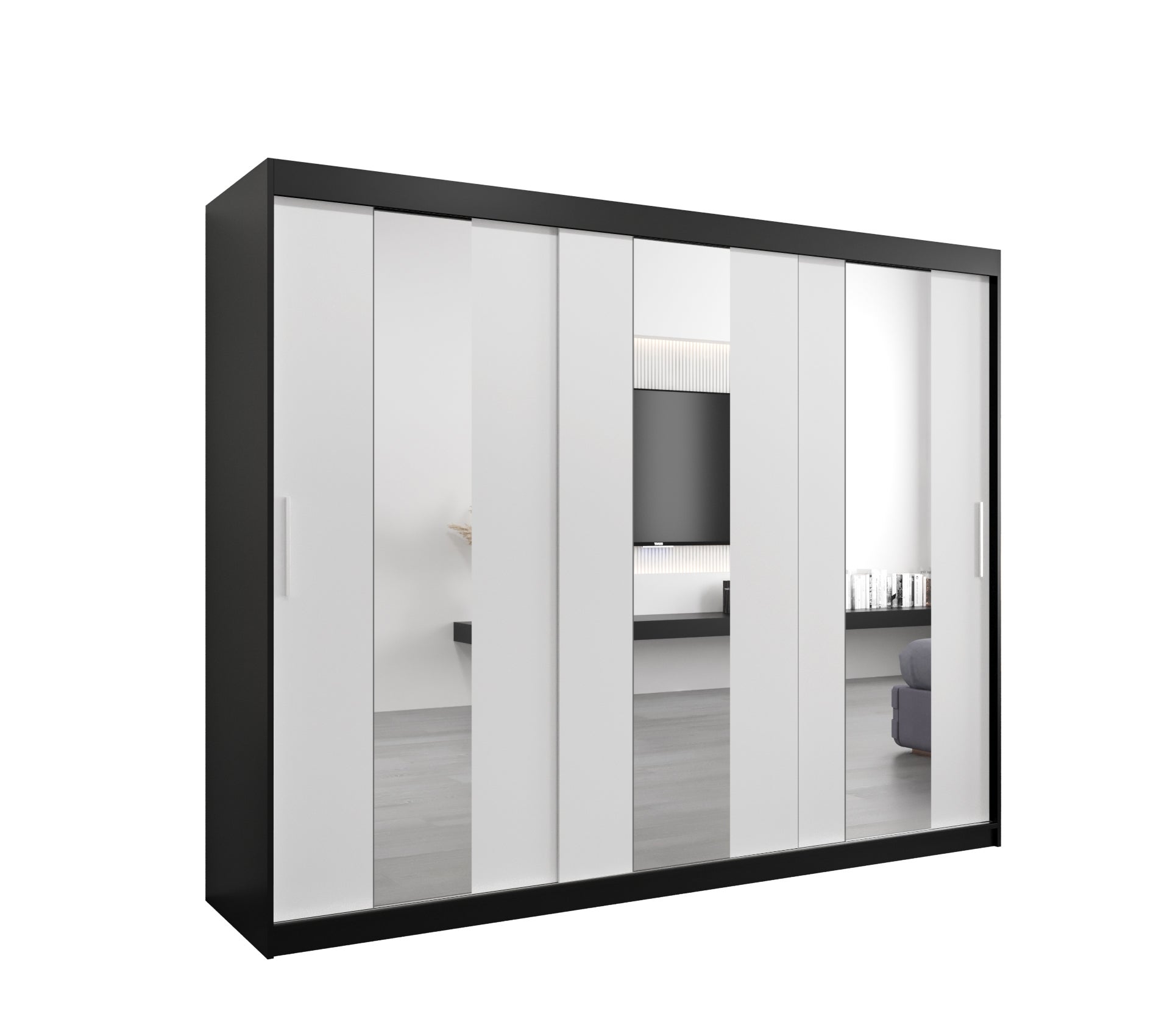 Szafa przesuwna garderoba POLE 250 x 62 x 200 cm Czarny + Biały - Abiks Meble