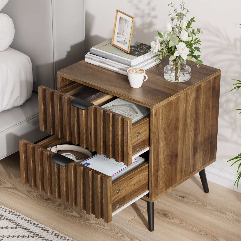 Comodino moderno 2 cassetti design incassato, per camera, corridoio, soggiorno, cameretta, noce 45x40x53 cm - 4
