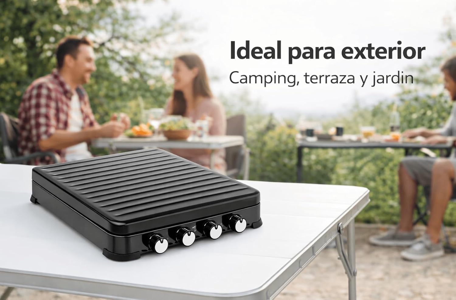 Fogão a Gás Portátil 4 Bocas (4 Queimadores) 8,8 kW · Camping Exterior · Para Butano e Propano · Tampa rebatível · Chama regulável - 7