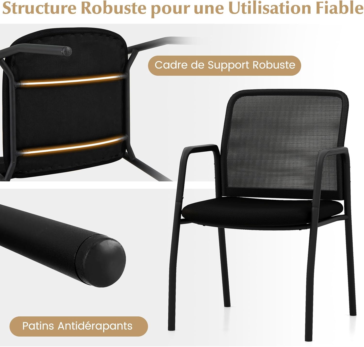 Set di 2 Sedie da Attesa, Sedia da Ufficio con con Schienale in Rete Ergonomico, Sedia da Conferenza con Braccioli e Sedile Imbottito, Portata - 9