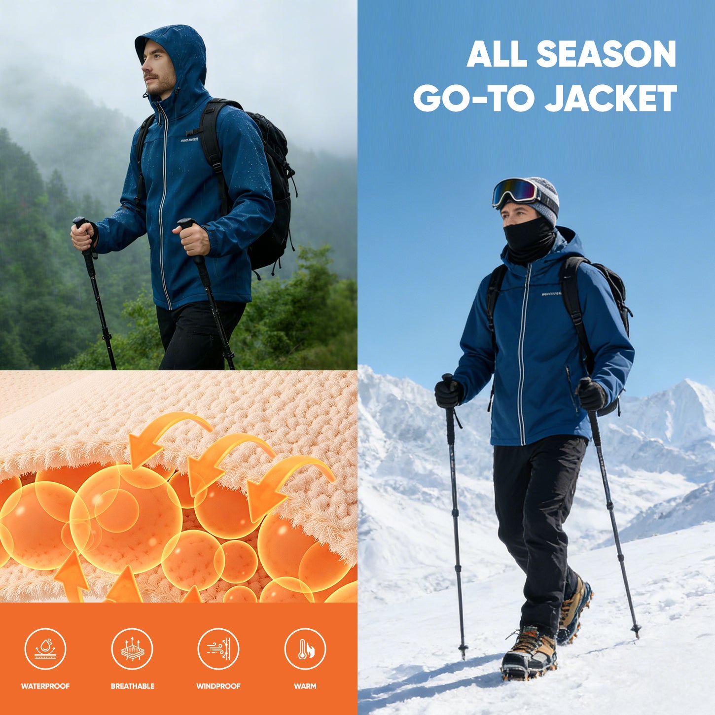 Veste de Travail à Capuche Taille XL Blouson & Softshell Homme -Imperméable, Coupe-vent, Chaude et Respirante, avec Bandes Réfléchissantes-Bleu Marine - 5