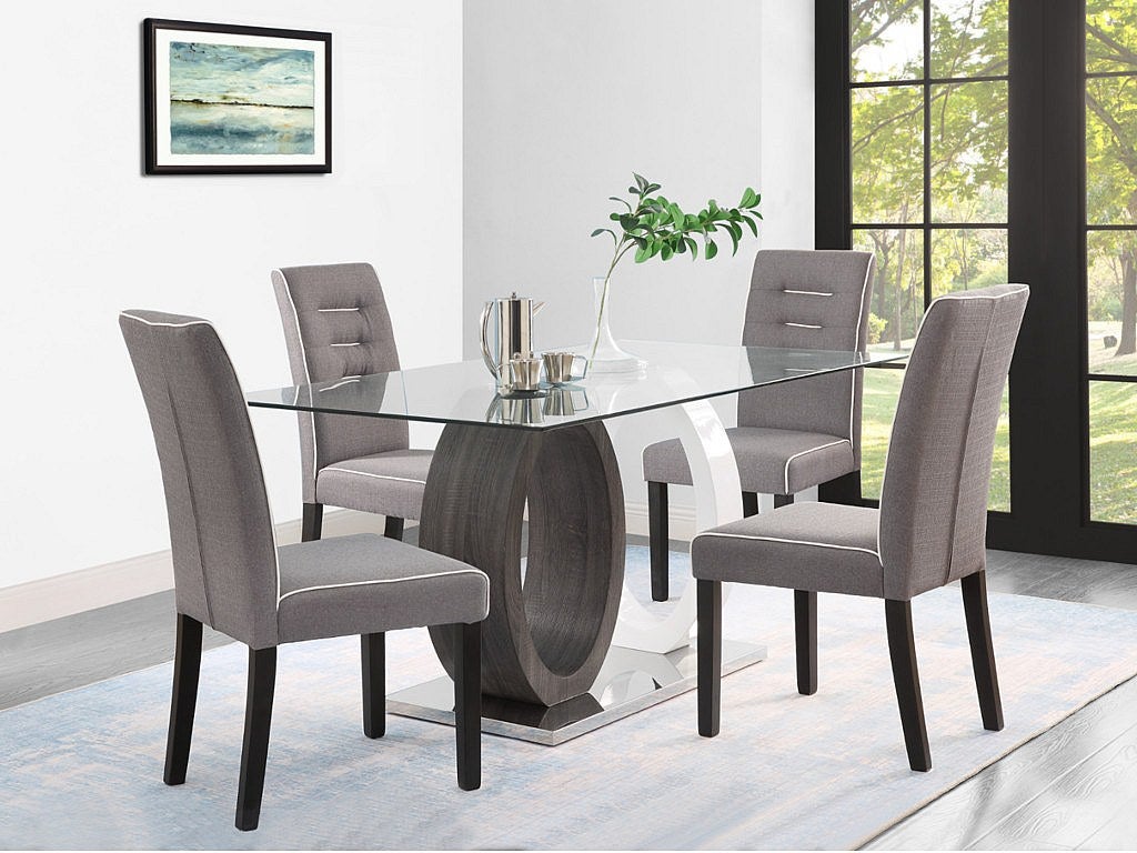 Zestaw 2 krzeseł GABELLE — tkanina — nogi z drewna kauczukowego — szare