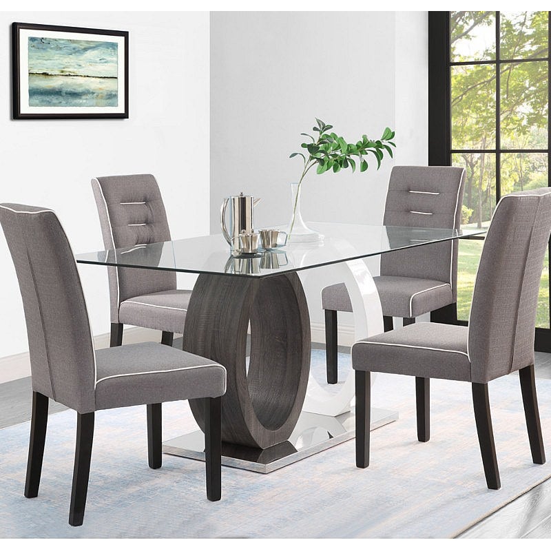 Zestaw 2 krzeseł GABELLE — tkanina — nogi z drewna kauczukowego — szare